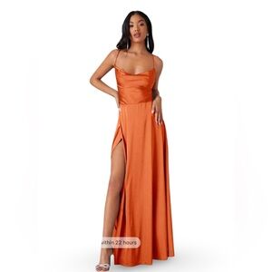 ❌ SOLD ❌SHEIN NWT Belle Draped Collar Backless Satin Side Slit Gown